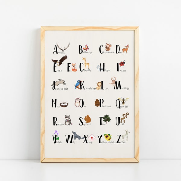 Woodland Alphabet Poster, Woodland Alphabet Print, woodland animal nursery set, Woodland Number Print, printable woodland nursery art