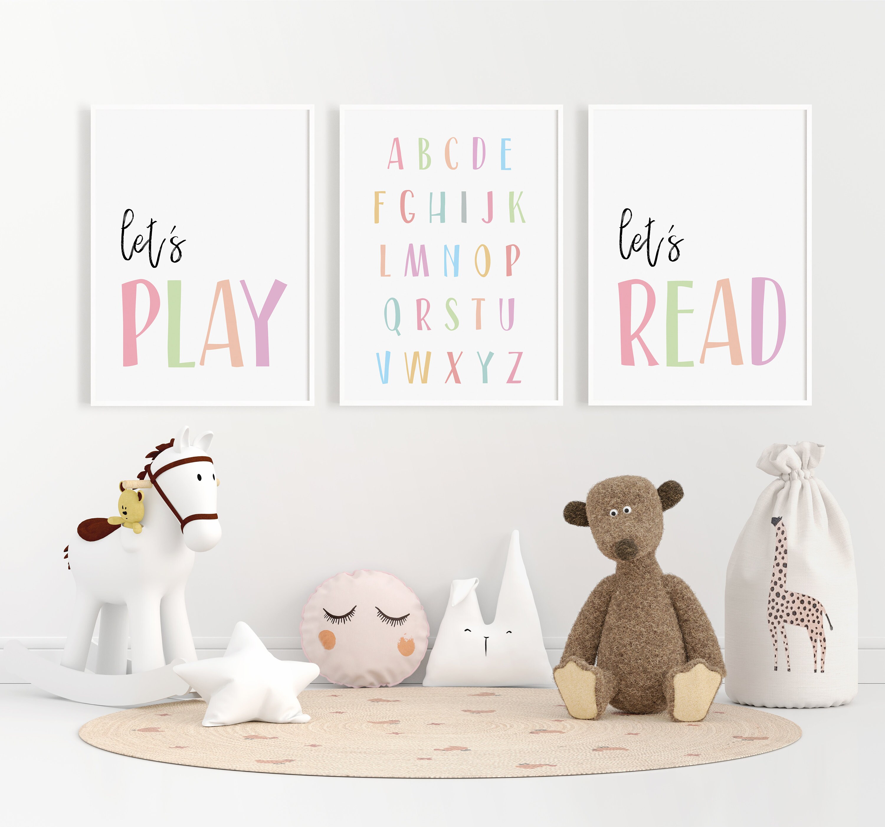 DIGITAL FILES, Set of 3 Playroom Prints, Kids Room Decor, Let's Play