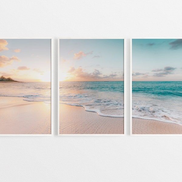Set of 3 prints beach, colorful beach prints asthetic, 3 piece beach prints, modern minimalist coastal wall art , downloadable prints beach