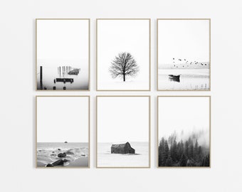 Black And White 6 Wall Art prints, Nature Prints, Landscape Photography Mountain Print, Ocean Print, downloadable prints beach Barn Print