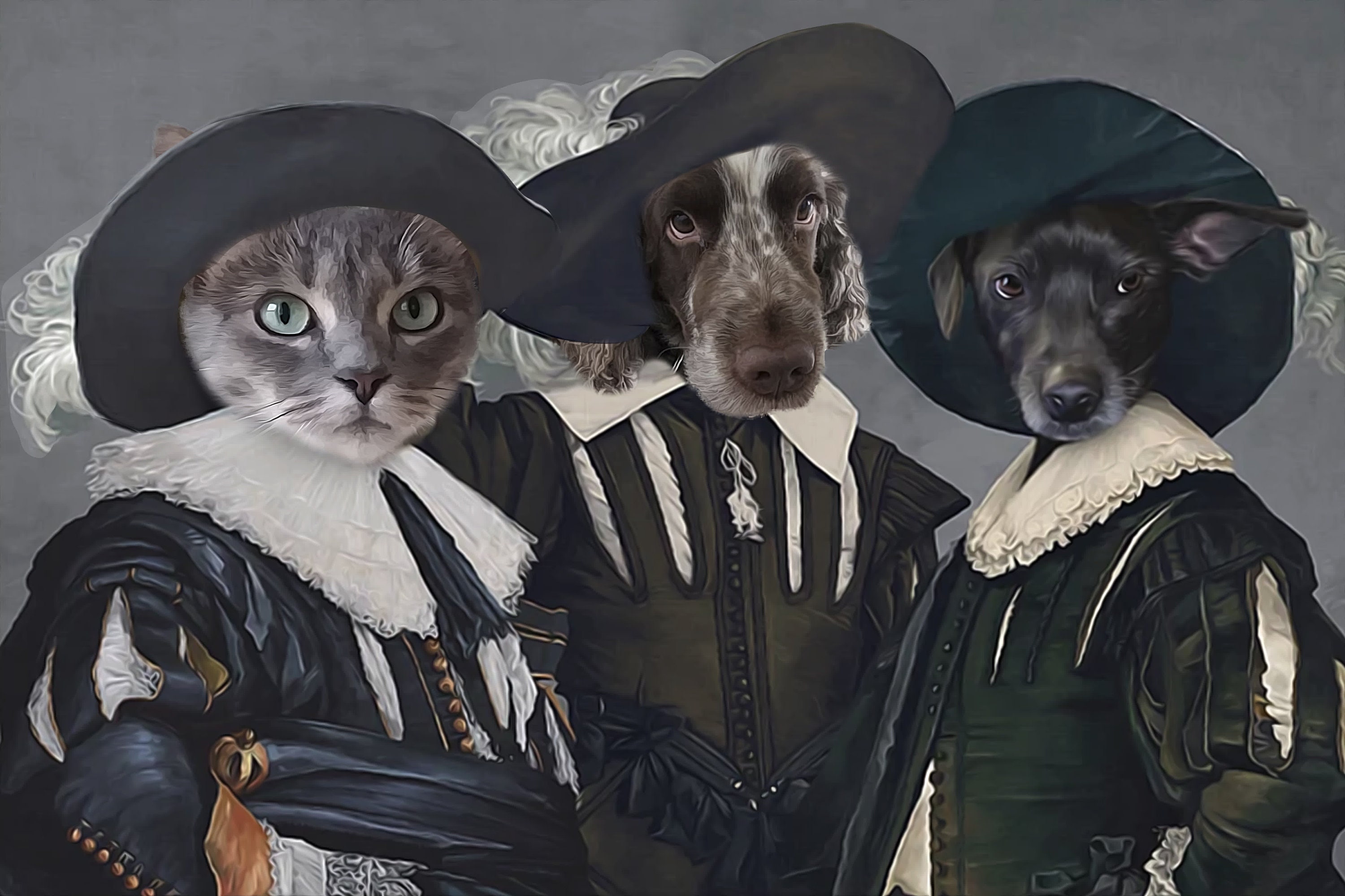 Custom Three Musketeers Pet Portrait Cat and Dog Portrait Etsy