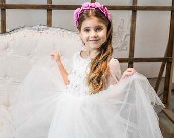 Ivory flower girl dress, Birthday party dress, Custom princess dress, Tulle wedding dress, First communion dress, Junior bridesmaid dress