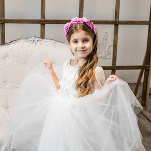 Ivory flower girl dress, Birthday party dress, Custom princess dress, Tulle wedding dress, First communion dress, Junior bridesmaid dress