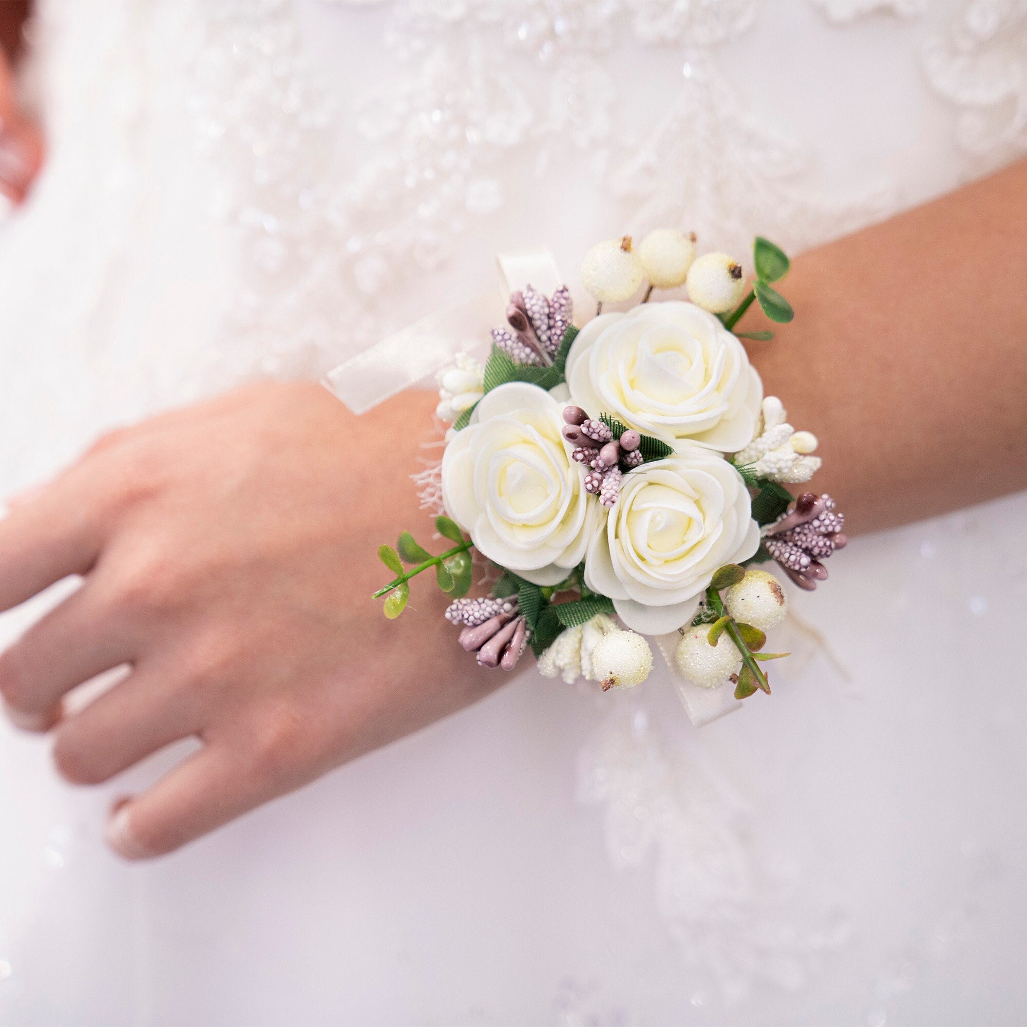 Casdre Bride Wedding Wrist Corsage Bridal Hand Flower with Ribbon Corsage Wristlet Wedding Accessories for Women and Girls (Yellow)