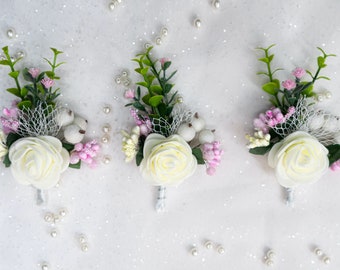 Bruiloft corsages, bruidegom knoopsgat, prom knoopsgat, roze bruiloft, bruiloft accessoires, roze knoopsgat, beste man knoopsgat, blozen roze