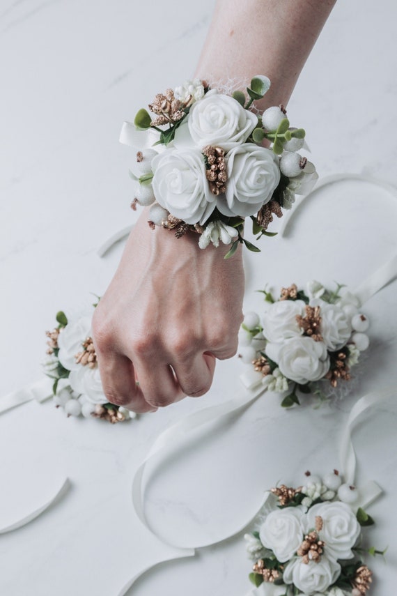 Bracelets Fleur Mariage - Lot De 6, Poignets Fleuris Pour Mariée Et Demoiselles D'honneur - 3