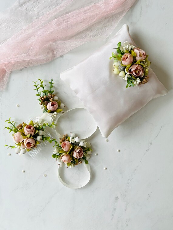 Set 2 Corpetto Da Polso Con Rosa E Perle - Fiore Mano Avorio Per Matrimoni E Feste