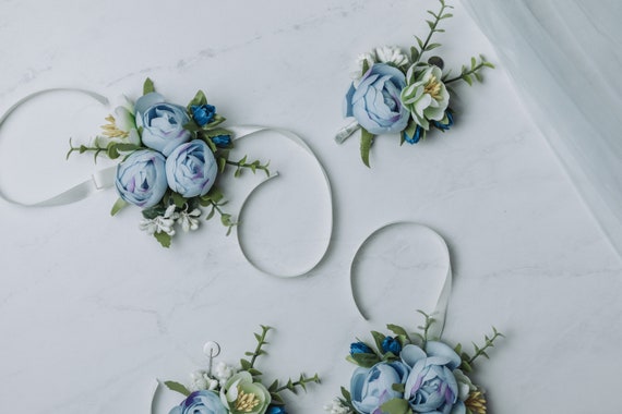 Wedding Peony Wrist Corsage Dusty Blue Corsage Corsage for - Etsy