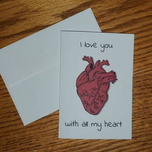 Je t’aime avec toute ma carte de cœur / cœur anatomiquement correct / carte vierge / Saint-Valentin / cadeau d’anniversaire / drôle / carte de vœux