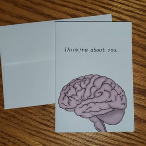 Penser à votre carte de cerveau / carte de vœux d’anatomie / saint-Valentin / carte vierge / rétablissez-vous bientôt / longue distance / carte d’amitié