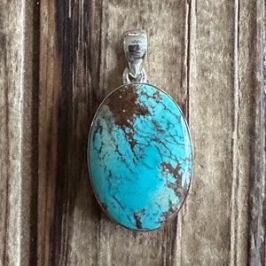 Rare Number 8 Turquoise Sterling Silver Pendant, Nevada USA Gem, Oval Gemstone, Natural Stone Jewelry