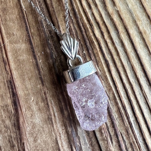 Morganite Sterling Silver Pendant & Necklace, Rough Raw Gem, Rose Pink Gemstones, Natural Stone Jewelry