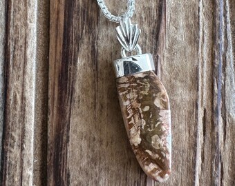 Colgante de madera petrificada en plata de ley, gema estadounidense, piedra preciosa fosilizada, joyería de piedra natural