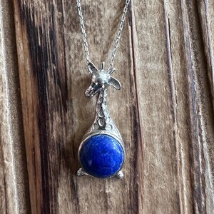 Lapis Lazuli Giraffe Pendant & Necklace, Sterling Silver, Blue Gem, Detailed Animal Design, Natural Gemstone Jewelry