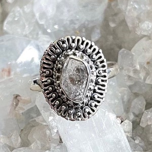 Herkimer Diamond Sterling Silver Ring, Size 9, New York USA Gem, Double Tourminated Gemstone, Natural Stone Jewelry