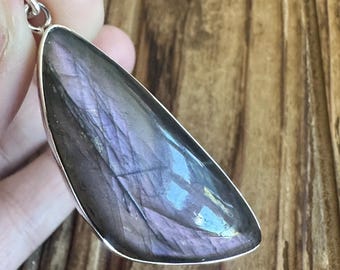 Labradorite Sterling Silver Statement Pendant, Purple Flash Gem, Natural Gemstone Jewelry