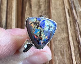 Monarch Opal Sterling Silver Ring, Size 8, Incredible Sparkle Gem, Galaxy Sterling Exodus Monet Opals