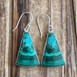 Malachite in Chrysocolla Sterling Silver Earrings, Blue Green Gems, Statement Dangles, Natural Gemstone Jewelry