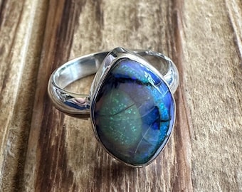 Monarch Opal Sterling Silver Ring, Size 7.25, Incredible Sparkle Gem, Galaxy Sterling Exodus Monet Opals