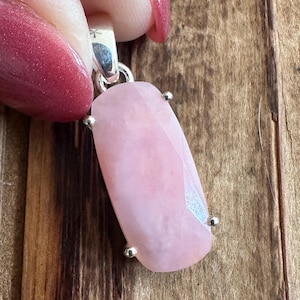 Pink Opal Sterling Silver Pendant, Peruvian Gem, Faceted Gemstone, Natural Stone Jewelry, Rare, Artisan, Gift