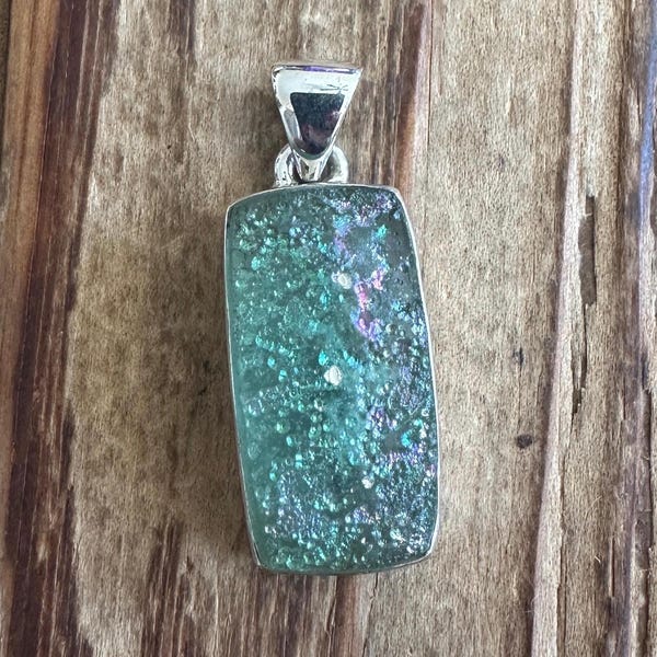 Roman Glass Sterling Silver Pendant, Historic Statement Piece, Rainbow Colors, Rome Italy, Ancient History
