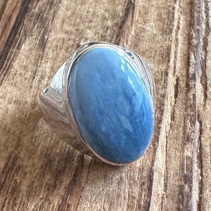 Owyhee Blue Opal Sterling Silver Ring, Size 7, Oregon USA Gem, Oval Gemstone,, Natural Stone Jewelry