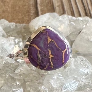 Purple Turquoise Copper Matrix Sterling Silver Ring, Size 9.5, Arizona USA Gem, Purple Gemstone, Natural Stone Jewelry
