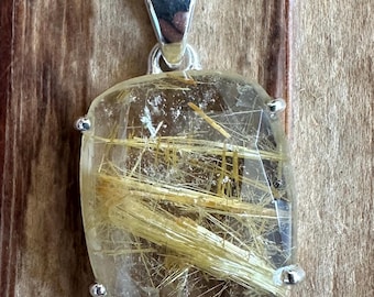 Faceted Gold Rutilated Quartz Sterling Silver Pendant, Incredible Top Quality Gold Rutile Gem, Natural Gemstone Jewelry