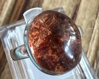 Lodolite Sterling Silver Ring, Size 10, Brown Orange Scenic Quartz Gem, Garden Quartz Gemstone, Garden Inclusion, Artisan Handmade Piece