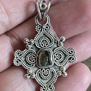 Rough Green Apatite Sterling Silver Pendant, Raw Crystal Gemstone, Madagascar Gem