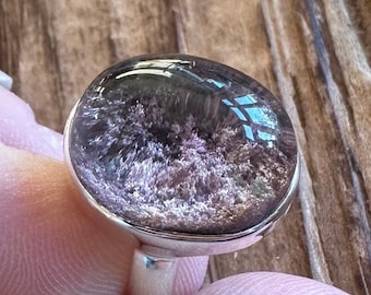 Pink Purple Gray Lodolite Sterling Silver Ring, Size 9, Scenic Garden Quartz Gemstone, Natural Stone Jewelry