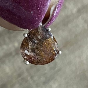 Rare Faceted Super Seven Sterling Silver Pendant, Pear Teardrop Gemstone, Cacoxenite Gem, Sacred 7, Melody Stone, Natural Stone Jewelry