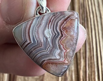 Laguna Lace Agate Sterling Silver Pendant, Mexican Gem, Natural Gemstone Jewelry