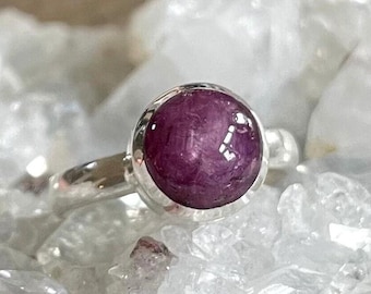 Star Ruby Sterling Silver Ring, Size 8, Red Gem, Oval Gemstone, July Birthstone, Natural Stone Jewelry