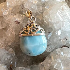 Larimar Sterling Silver Pendant, Dominican Republic Gem, Blue White Gemstone, FREE SHIPPING