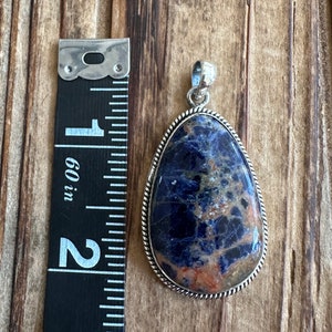 Sodalite Sterling Silver Pendant, Blue Orange Gem, Brazilian Stone, Natural Gemstone Jewelry image 4