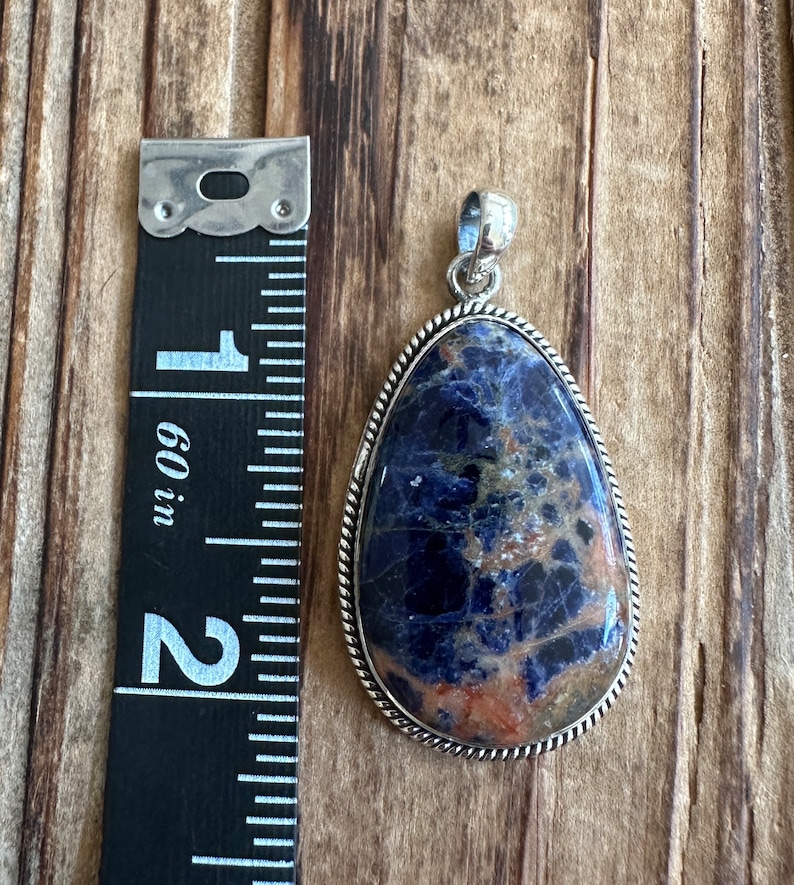 Sodalite Sterling Silver Pendant, Blue Orange Gem, Brazilian Stone, Natural Gemstone Jewelry image 4