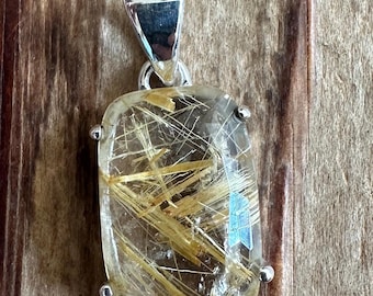 Faceted Gold Rutilated Quartz Sterling Silver Pendant, Incredible Top Quality Gold Rutile Gem, Natural Gemstone Jewelry