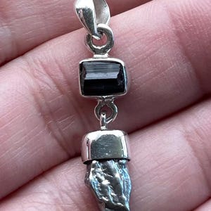 Campo Del Cielo Meteorite & Black Tourmaline Sterling Silver Pendant, Argentinian Meteor, OOAK Gem, Natural Stone Jewelry