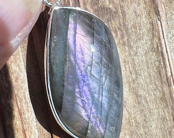 Labradorite Sterling Silver Pendant, Purple Pink Flash Gem, Flashy Gemstone, Natural Stone Jewelry