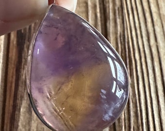 Rare Ametrine Sterling Silver Pendant, Amethyst Citrine Gem, Large Teardrop Cabachon Gemstone, Natural Stone Jewelry