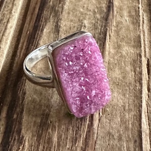 Cobalto Calcite Sterling Silver Ring, Size 8, Cobalt Drusy Gem, Pink Gemstone, Natural Stone Jewelry