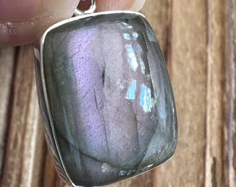 Purple Labradorite Sterling Silver Pendant, Natural Gemstone Jewelry