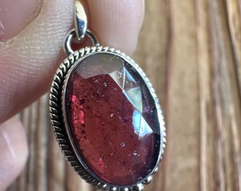 Faceted Pink Garnet Sterling Silver Petite Pendant, Oval Gem, Rhodolite Gemstone, Natural Stone Jewelry, Rare, Gemmy
