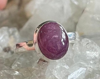 Star Ruby Sterling Silver Ring, Size 8.5, Red Gem, Oval Gemstone, July Birthstone, Natural Stone Jewelry