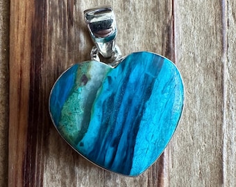 Peruvian Opalina Sterling Silver Pendant, Opalized Chrysocolla Gem, Rare Peru Opal Gemstone, Natural Stone Jewelry