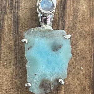 Larimar & Rainbow Moonstone Sterling Silver Pendant, Dominican Republic Gem, Blue Flash Gemstone, Natural Stone Jewelry