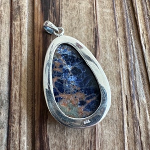 Sodalite Sterling Silver Pendant, Blue Orange Gem, Brazilian Stone, Natural Gemstone Jewelry image 5