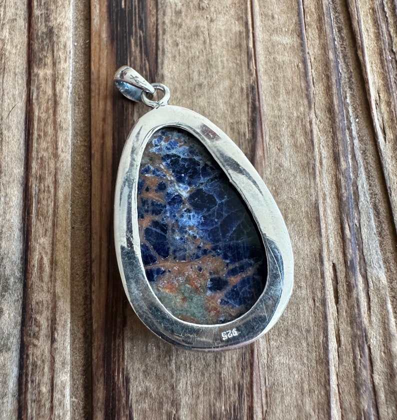 Sodalite Sterling Silver Pendant, Blue Orange Gem, Brazilian Stone, Natural Gemstone Jewelry image 5