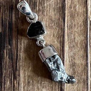 Campo Del Cielo Meteorite & Black Tourmaline Sterling Silver Pendant, Argentinian Meteor, OOAK Gem, Natural Stone Jewelry